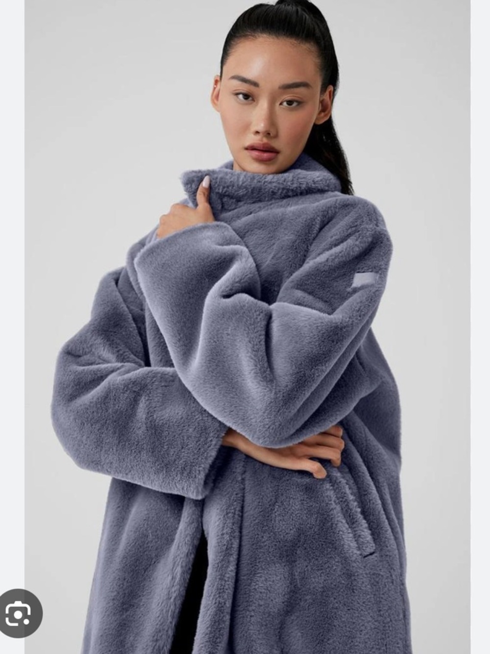 NWT ALO Oversized Faux Fur Trench, Fog, size S